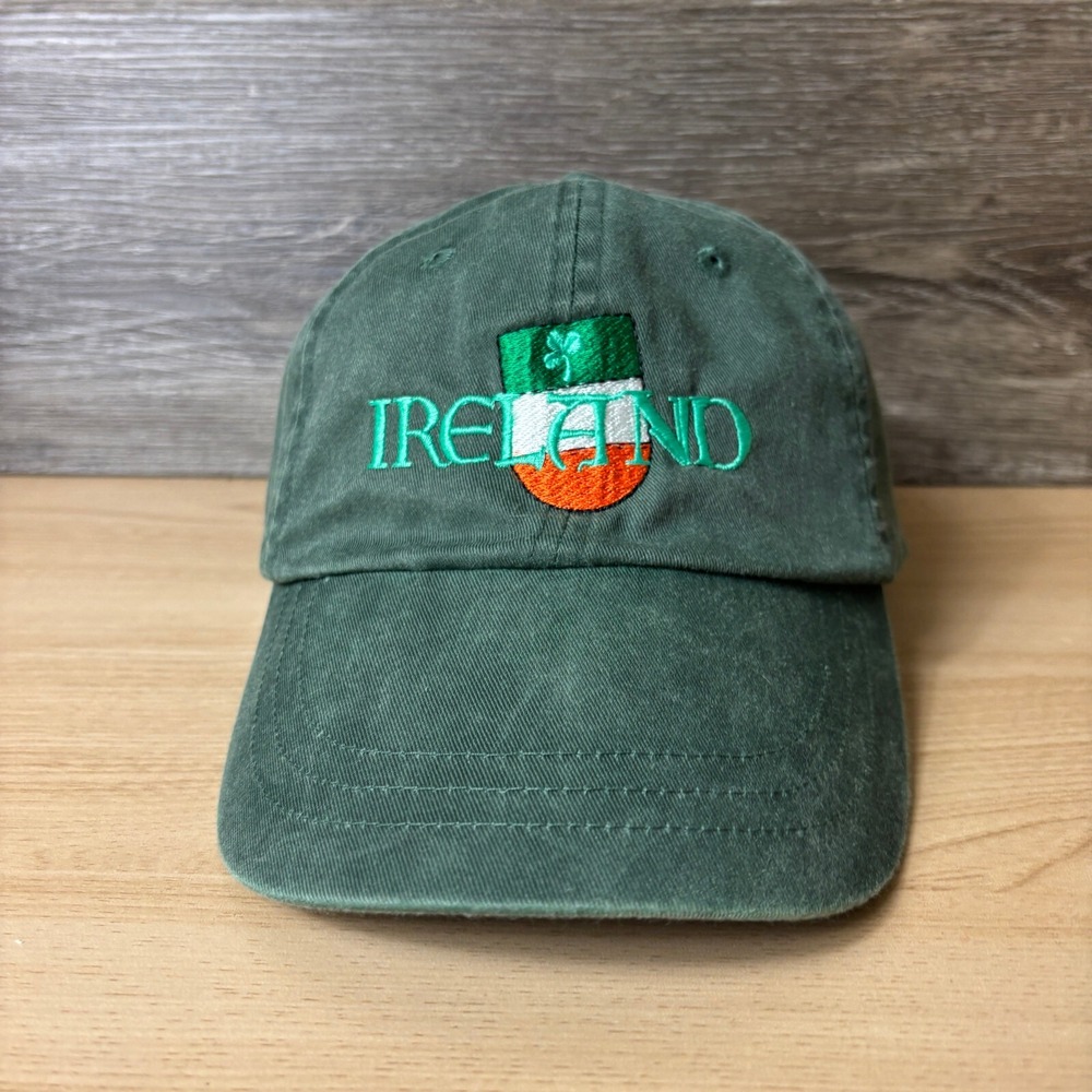 Ireland Hat Cap Strap Back Green Clover St Patricks Leather Strap Adjustable